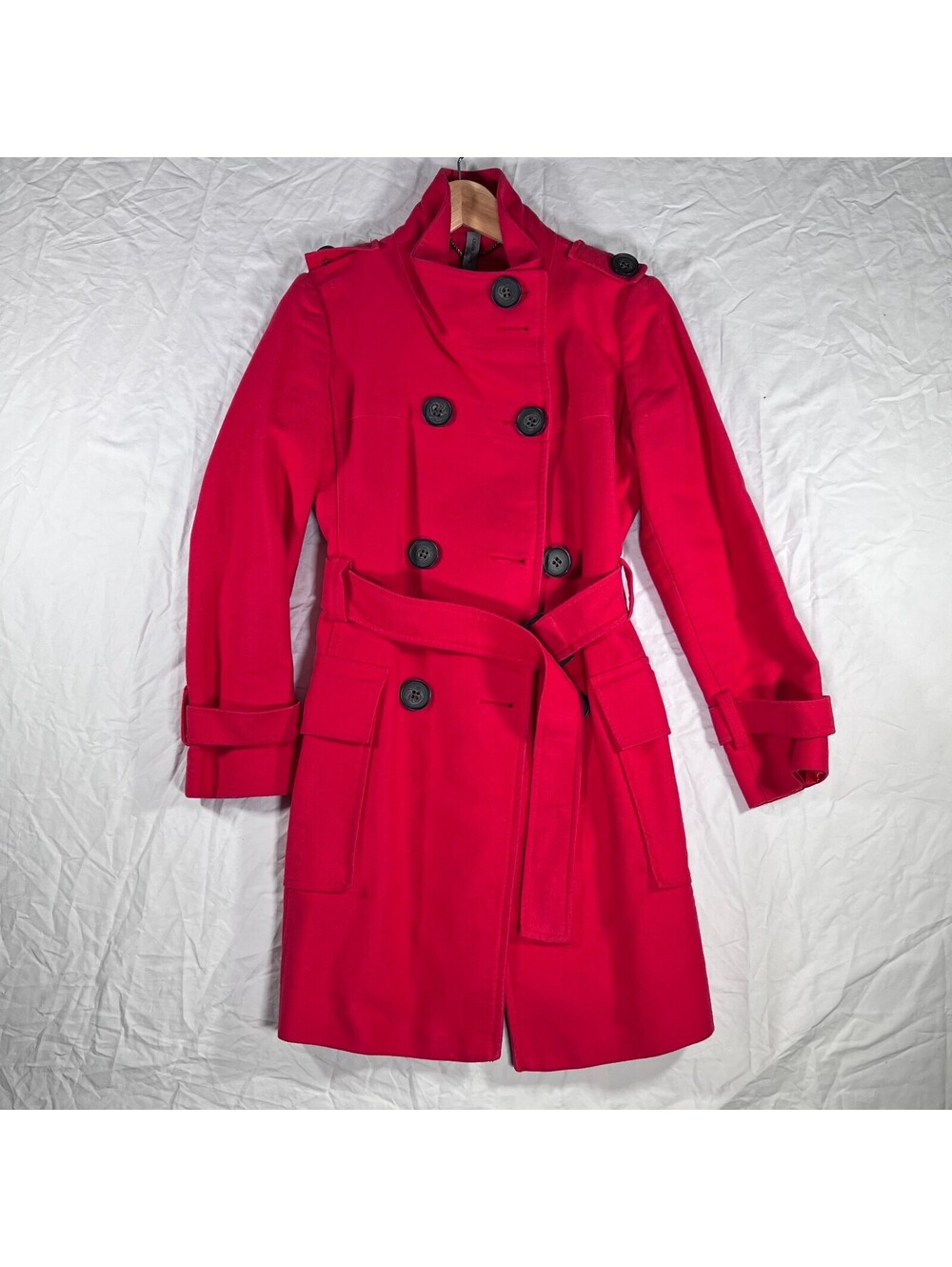 Armor Jeans Womens Small Red Double Breasted Belted Trench Coat Jacket